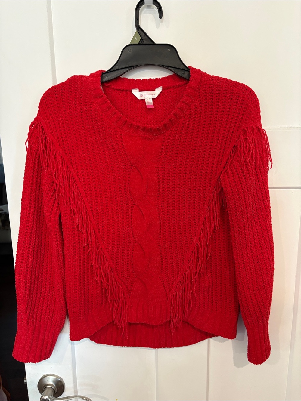 Women's Red Fringe Cable Knit Sweater